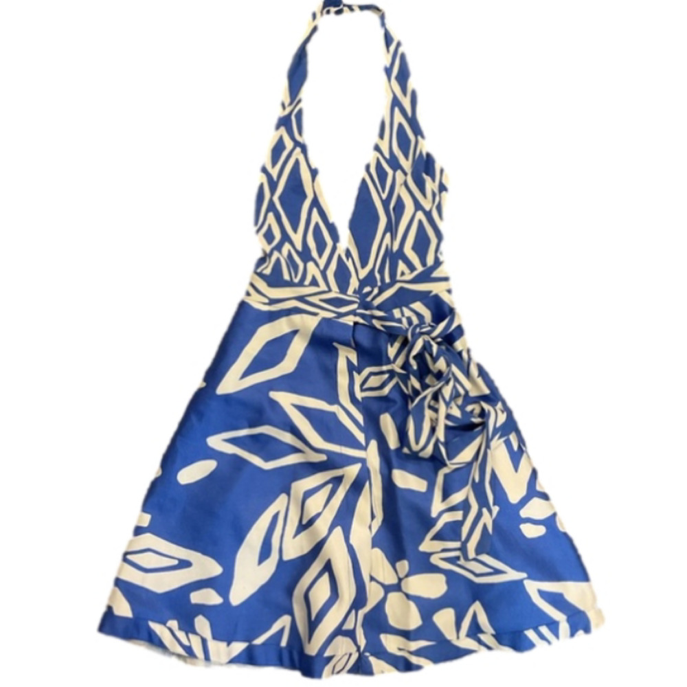 NWOT Diane Von FURSTENBERG DVF Wrap Halter Blue Geometric Mini Dress Party sz 0